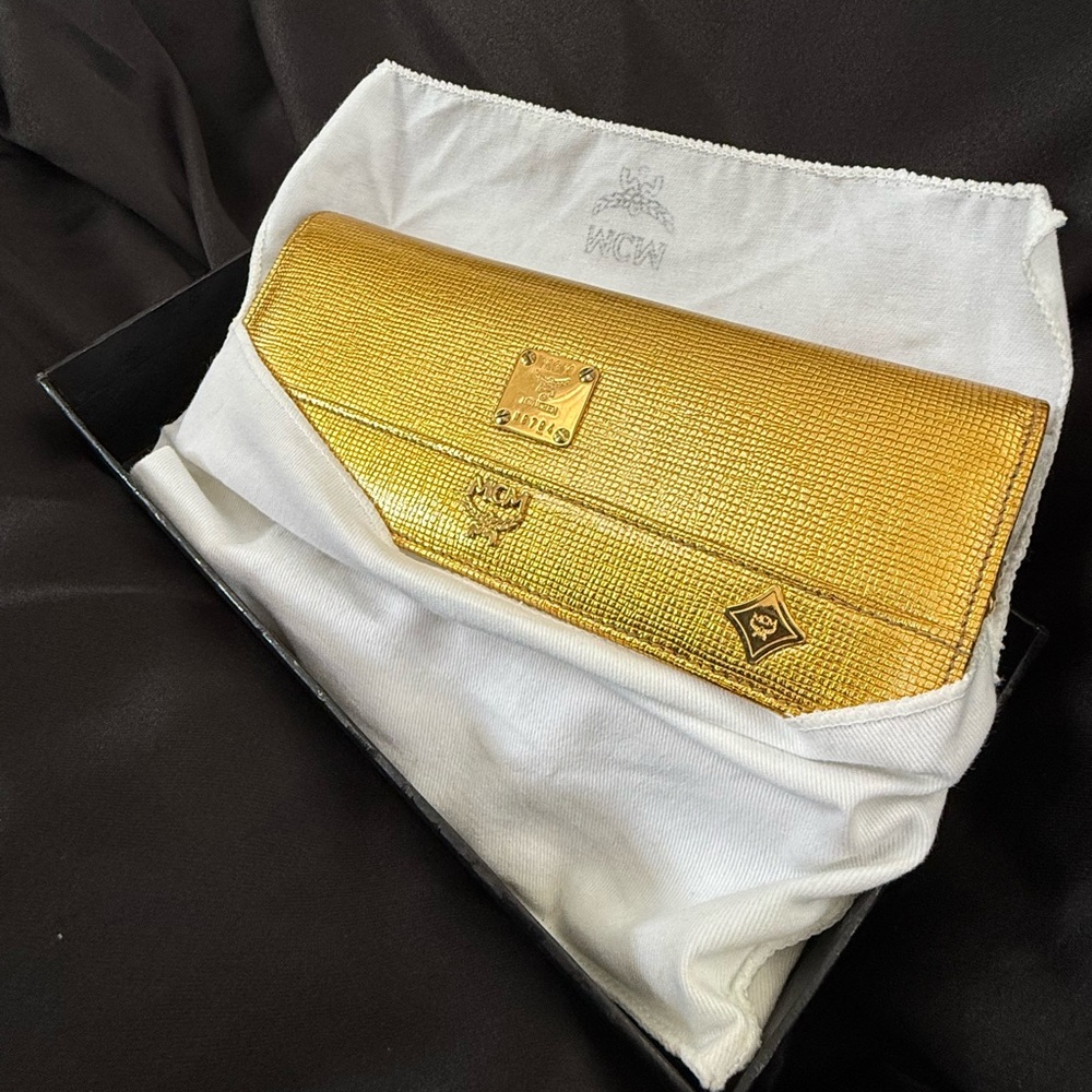 MCM Gold Textured Women's Wallet